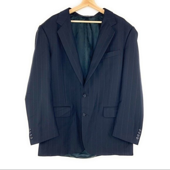 Vintage Super 100s Burberry Blazer Navy Pinstripe - Picture 1 of 6